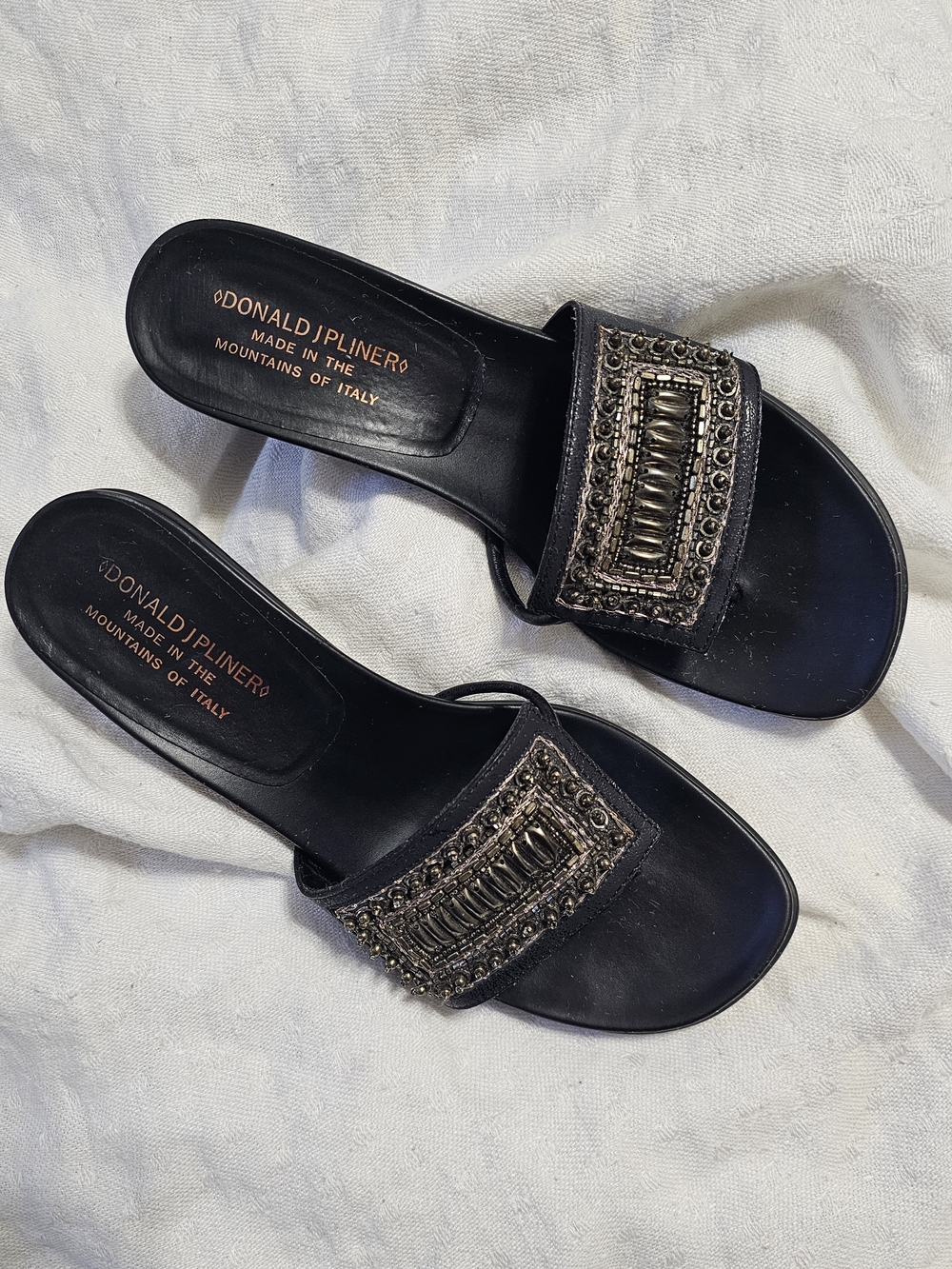 VTG Donald J Pliner Black Leather Slide Sandals Mountains of Italy Size 7.5 Y2K